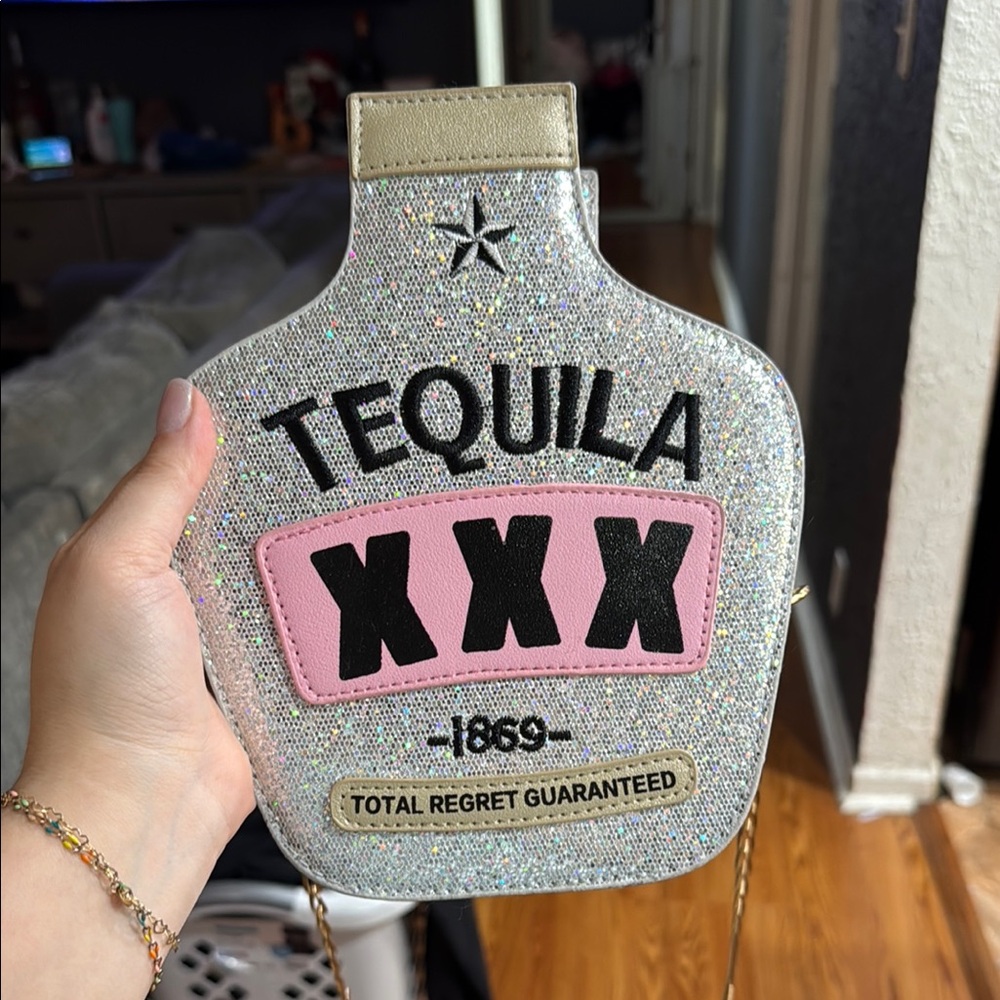 Glitter Tequila Bottle Crossbody Bag